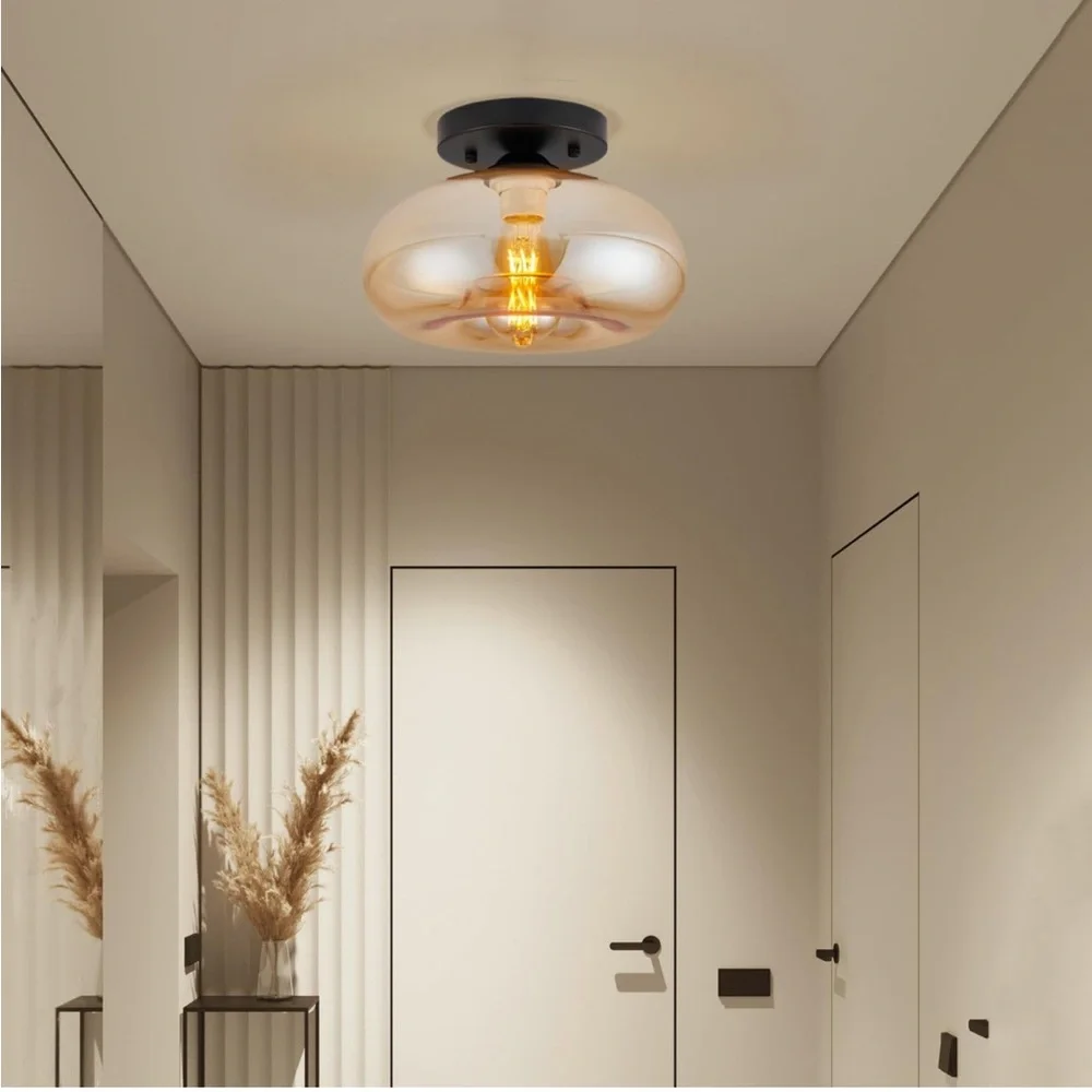 Mid-Century Modern Amber Flush Mount Ceiling Light - Picture 1 of 11